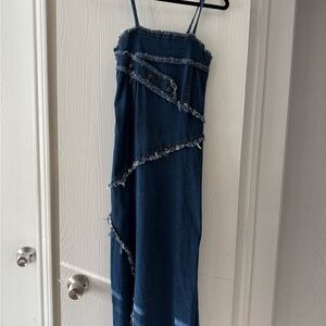 Vintage Denim Dress with Frayed Details